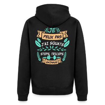 je ne peux pas j'ai squats - Veste à capuche bio Premium Unisexe - noir - Dos - Nico (187cm)
