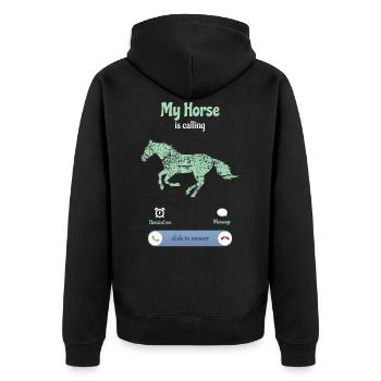 Das Pferd ruft an - Unisex Premium Bio Zip Hoodie - Schwarz - Hinten - Nico (187cm)
