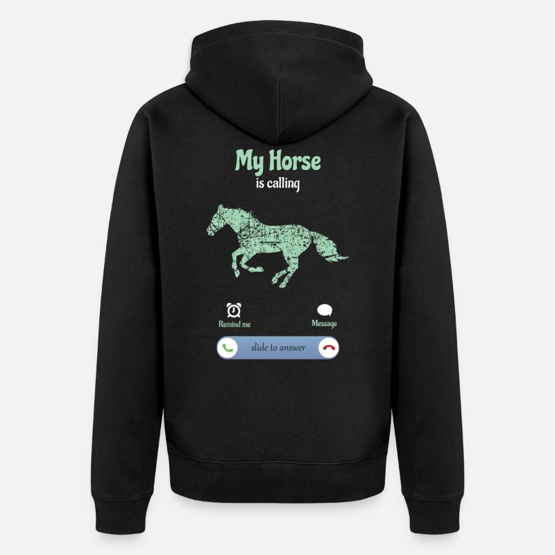 Das Pferd ruft an - Unisex Premium Bio Zip Hoodie - Schwarz