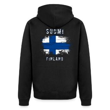 Suomi Finland Flag Grunge Holiday Fjords - Unisex Premium Organic Zip Hoodie - black - Back - Nico (187cm)