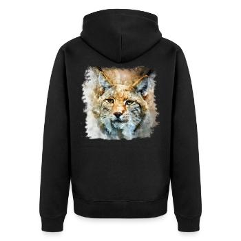 Wild-Life Luchs, Luchs T-Shirt, Animal, Print - Unisex Premium Bio Zip Hoodie - Schwarz - Hinten - Nico (187cm)
