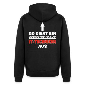 IT Techniker Lustiger Spruch Computer Fun Geschenk - Unisex Premium Bio Zip Hoodie - Schwarz - Hinten - Nico (187cm)