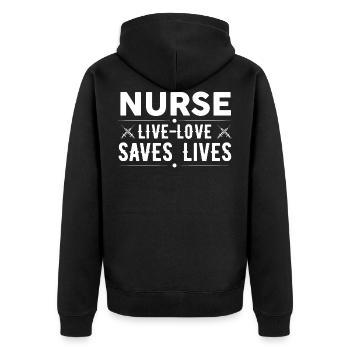 Nurse Live Love Saves Lives Funny - Unisex Premium Organic Zip Hoodie - black - Back - Nico (187cm)