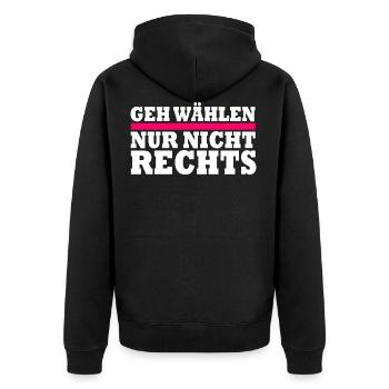 GEH WÄHLEN - Unisex Premium Bio Zip Hoodie - Schwarz - Hinten - Nico (187cm)