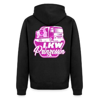 LKW Prinzessin Truck LKW Fahrerin - Unisex Premium Bio Zip Hoodie - Schwarz - Hinten - Nico (187cm)