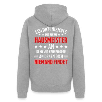 Hausmeister Lustiger Spruch Handwerker Geschenk - Unisex Premium Bio Zip Hoodie - Grau meliert - Hinten - Nico (187cm)