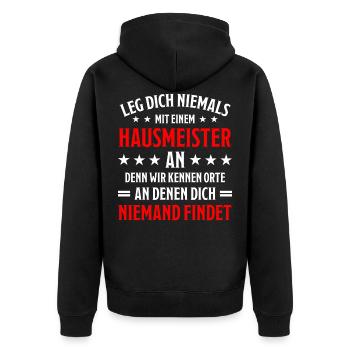 Hausmeister Lustiger Spruch Handwerker Geschenk - Unisex Premium Bio Zip Hoodie - Schwarz - Hinten - Nico (187cm)