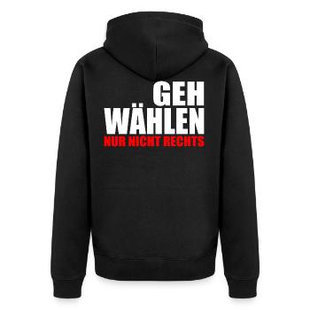 Geh wählen - Unisex Premium Bio Zip Hoodie - Schwarz - Hinten - Nico (187cm)