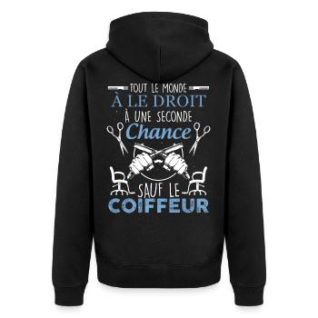 Coiffeur citation drole métier coiffure - Veste à capuche bio Premium Unisexe - noir - Dos - Nico (187cm)