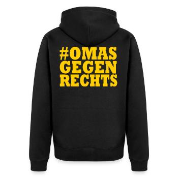 omas gegen rechts - Unisex Premium Bio Zip Hoodie - Schwarz - Hinten - Nico (187cm)