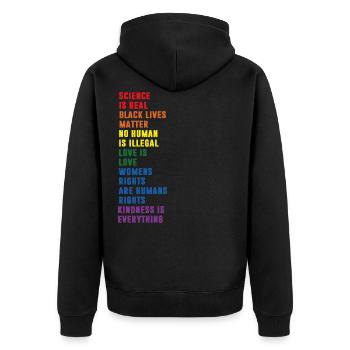 Science Is Real Black Lives Matter LGBTQ CSD Pride - Unisex Premium Bio Zip Hoodie - Schwarz - Hinten - Nico (187cm)