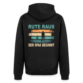 Angler Geschenk Fischen Fischer Spruch Angeln Rute - Unisex Premium Bio Zip Hoodie - Schwarz - Hinten - Nico (187cm)