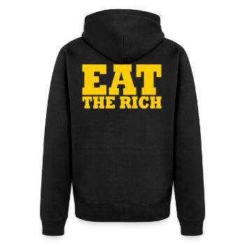 Eat the rich - Unisex Premium Bio Zip Hoodie - Schwarz - Hinten - Nico (187cm)