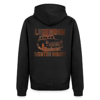 Trabi Trabbi  Pappe DDR Auto - Unisex Premium Bio Zip Hoodie - Schwarz - Hinten - Nico (187cm)