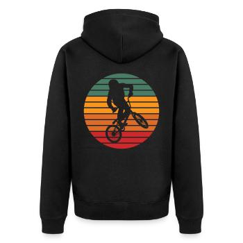 Bmx Radsport Freestyle Vintage Fahrrad Geschenk - Unisex Premium Bio Zip Hoodie - Schwarz - Hinten - Nico (187cm)