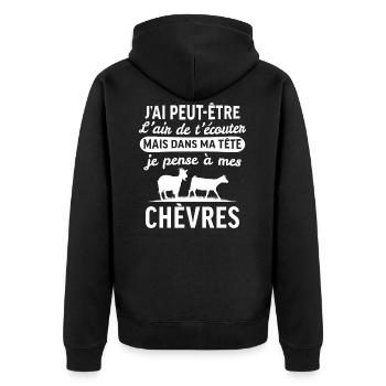 dans ma tête je pense à mes chèvres - Veste à capuche bio Premium Unisexe - noir - Dos - Nico (187cm)