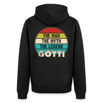 Götti Firmgötti Taufgötti Götti Fragen - Unisex Premium Bio Zip Hoodie - Schwarz - Hinten - Nico (187cm)