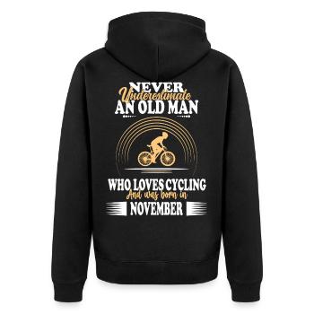 Papa Opa Mann Fahrrad Bike Geburtstag November - Unisex Premium Bio Zip Hoodie - Schwarz - Hinten - Nico (187cm)