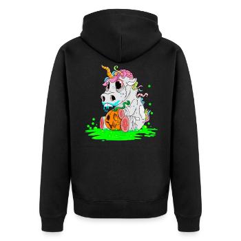 Unicorn Halloween Zombiecorn Horror Gift - Unisex Premium Organic Zip Hoodie - black - Back - Nico (187cm)