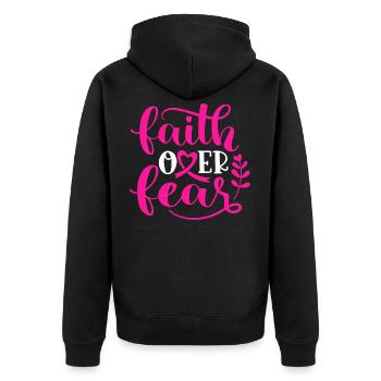 Glaube über Angst Brustkrebs Bewusstsein Geschenk - Unisex Premium Bio Zip Hoodie - Schwarz - Hinten - Nico (187cm)