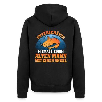 Angler Alter Mann Geschenk Fischen Fischer Angeln - Unisex Premium Bio Zip Hoodie - Schwarz - Hinten - Nico (187cm)