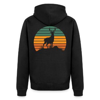 Reh Vintage Hirsch Elch Natur Wald Tier Geschenk - Unisex Premium Bio Zip Hoodie - Schwarz - Hinten - Nico (187cm)