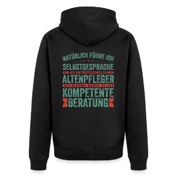 Altenpfleger witziger Spruch für die Arbeit Beruf - Unisex Premium Bio Zip Hoodie - Schwarz - Hinten - Nico (187cm)