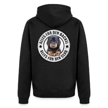 Dackel - Dachshund - Alles für den Dackel - Unisex Premium Bio Zip Hoodie - Schwarz - Hinten - Nico (187cm)