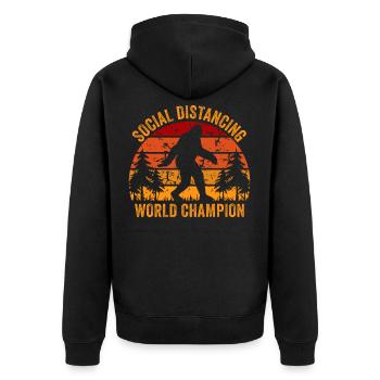 BigFoot Social Distancing Champion Retro Vintage - Unisex Premium Bio Zip Hoodie - Schwarz - Hinten - Nico (187cm)