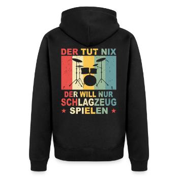 Schlagzeuger Geschenk Schlagzeug Spieler Drummer - Unisex Premium Bio Zip Hoodie - Schwarz - Hinten - Nico (187cm)