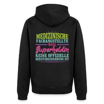 Medizinische Fachangestellte Superheldin MFA - Unisex Premium Bio Zip Hoodie - Schwarz - Hinten - Nico (187cm)
