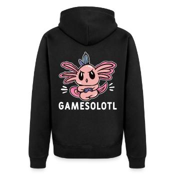 Axolotl Amphibie Lurch Salamander - Unisex Premium Bio Zip Hoodie - Schwarz - Hinten - Nico (187cm)