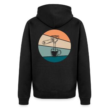 Retro Siebträger Für Barista und Kaffee Liebhaber - Unisex Premium Bio Zip Hoodie - Schwarz - Hinten - Nico (187cm)