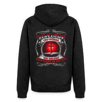 Jesus Christus - Psalm 46, 2 - Ist meine Zuflucht - Unisex Premium Bio Zip Hoodie - Schwarz - Hinten - Nico (187cm)