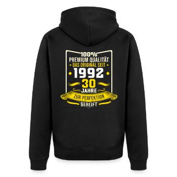 30th birthday Man Woman 30 years Year of birth 1992 - Unisex Premium Organic Zip Hoodie - black - Back - Nico (187cm)