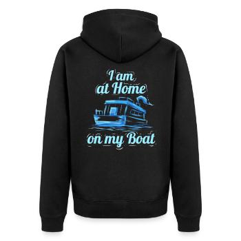 Je suis à la maison sur mon bateau - Propriétaires de péniches - Veste à capuche bio Premium Unisexe - noir - Dos - Nico (187cm)