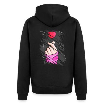 K-Pop Music Finger Heart Symbol Torn Design - Veste à capuche bio Premium Unisexe - noir - Dos - Nico (187cm)