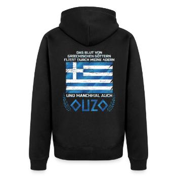 Blood of Greek Gods & Ouzo in Veins - Unisex Premium Organic Zip Hoodie - black - Back - Nico (187cm)