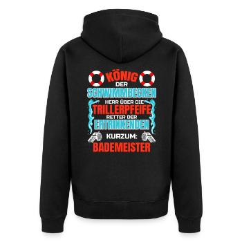 König der Schwimmbecken - Lustiger Bademeister - Unisex Premium Bio Zip Hoodie - Schwarz - Hinten - Nico (187cm)