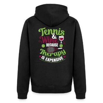 Tennis & Wine because Therapy is expensive - Unisex Premium Organic Zip Hoodie - black - Back - Nico (187cm)