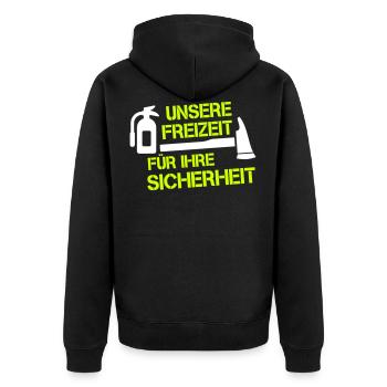 FEUERWEHR unsere Freizeit für dein Sicherheit FW33 - Unisex Premium Bio Zip Hoodie - Schwarz - Hinten - Nico (187cm)