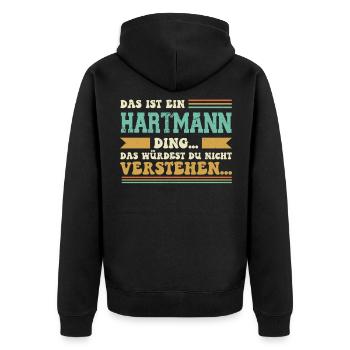 Familienname Hartmann - für Familie Hartmann - Unisex Premium Bio Zip Hoodie - Schwarz - Hinten - Nico (187cm)