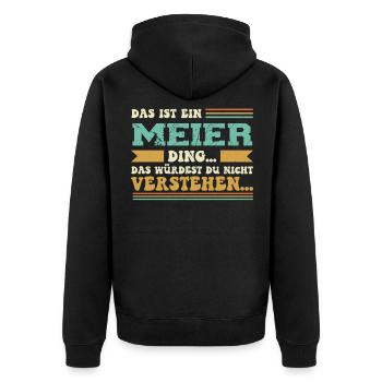 Familienname Meier - für Familie Meier - Unisex Premium Bio Zip Hoodie - Schwarz - Hinten - Nico (187cm)