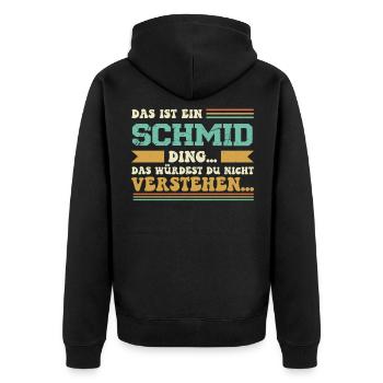 Familienname Schmid - für Familie Schmid - Unisex Premium Bio Zip Hoodie - Schwarz - Hinten - Nico (187cm)