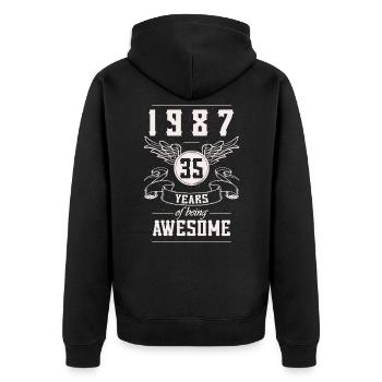 Jahrgang 1987 Geburtstag Geschenk 35 Jahre - Unisex Premium Bio Zip Hoodie - Schwarz - Hinten - Nico (187cm)