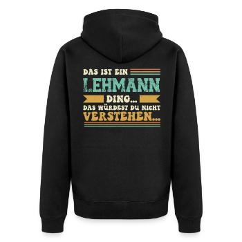 Familienname Lehmann - für Familie Lehmann - Unisex Premium Bio Zip Hoodie - Schwarz - Hinten - Nico (187cm)