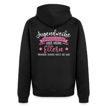 Jugendweihe 2022 Mädchen Junge - Unisex Premium Bio Zip Hoodie - Schwarz - Hinten - Nico (187cm)