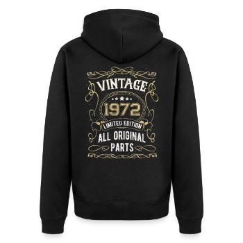 Jahrgang 1972 Geburtstag Geschenk 50 Jahre - Unisex Premium Bio Zip Hoodie - Schwarz - Hinten - Nico (187cm)