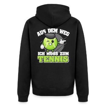 Lustiger Tennisspieler Cartoon ich muss zum Tennis - Unisex Premium Bio Zip Hoodie - Schwarz - Hinten - Nico (187cm)