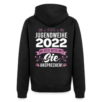 Jugendweihe 2022 mädchen - Unisex Premium Bio Zip Hoodie - Schwarz - Hinten - Nico (187cm)